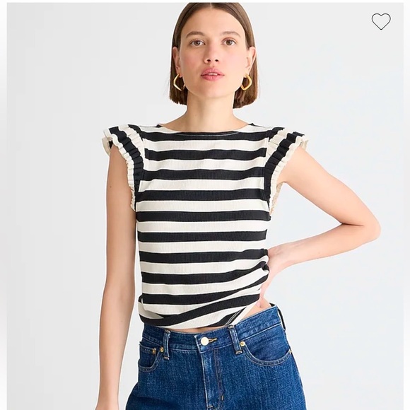 J. Crew Tops - J. Crew Vintage rib ruffle boatneck tank top in black stripe
